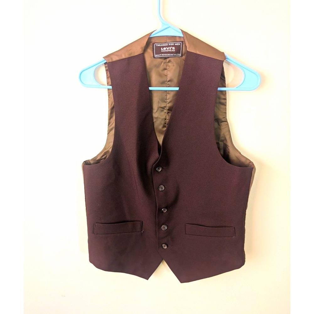 Levi's Action Suit Brown Solid Button Front Formal Vest Size 36 Regular VTG 80s